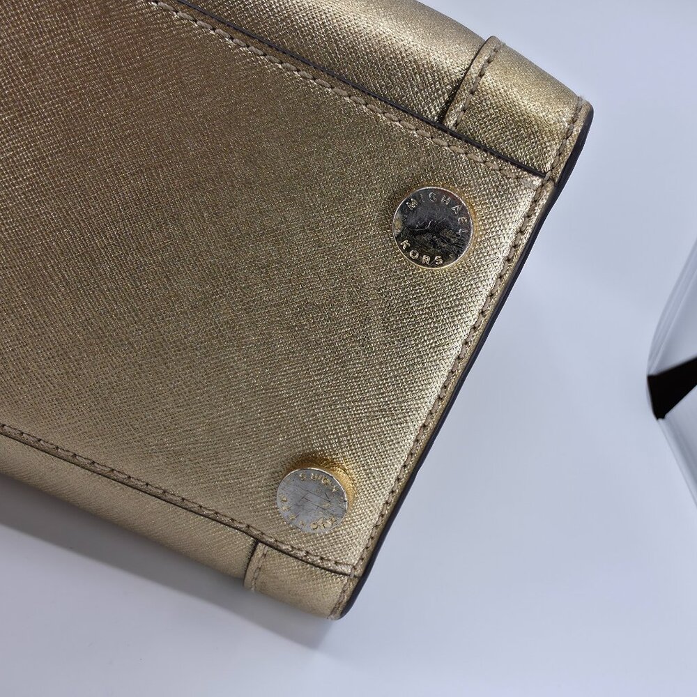 Michael Kors Dillon Large Satchel Champagne Gold Saffiano Leather - Picture 15 of 16